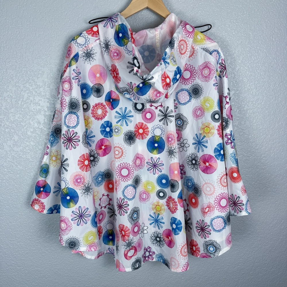 Kate Spade Saturday Hooded Geometric Rain Poncho Cape Colorful White Pink OS - Picture 7 of 14